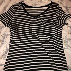 Navy Blue Striped V Neck